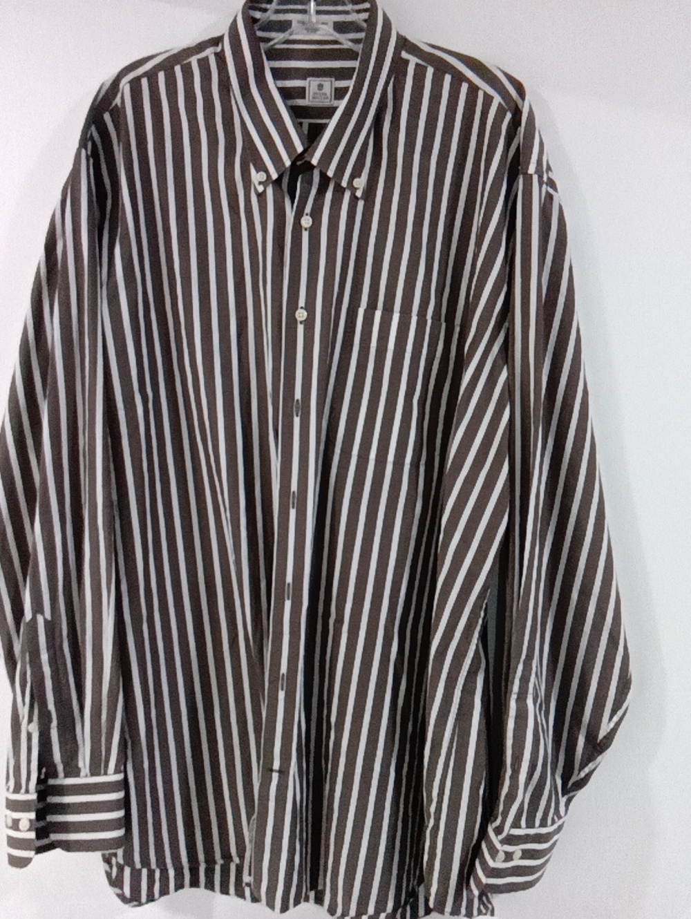 Men's Brown & White Vertical Stripe Button-Down Shirt - Relaxed Fit